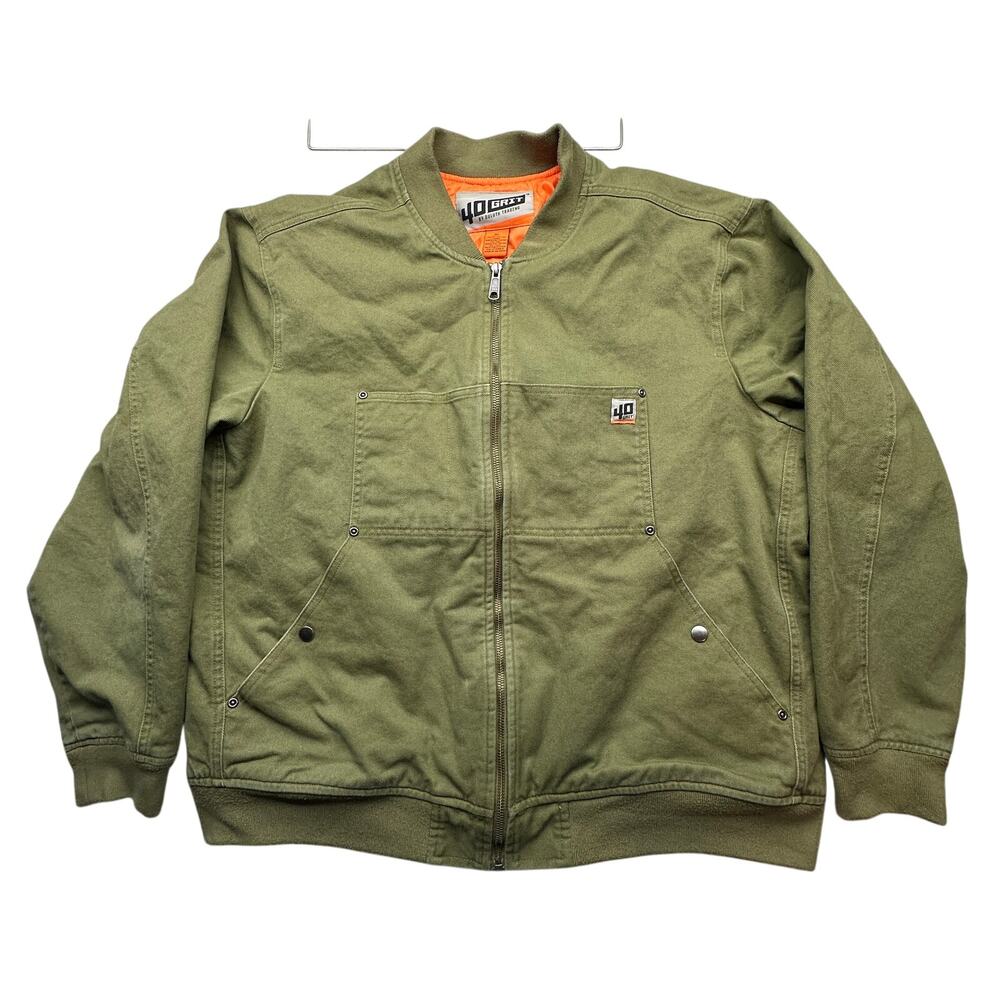 Duluth Trading 40 Grit Insulated Bomber Jacket Mens XL Green Quilt Lined Twill